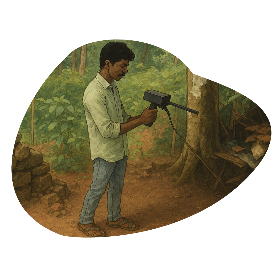 Expert performing borewell water detection in Kottayam, Pampady, Kerala